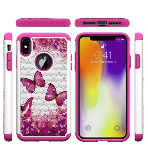Butterfly läder iPhone Xs Max fodral - Rosa Rosa