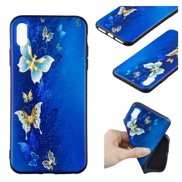 iPhone Xs Max præget soft case - Blå Sommerfugl Blue