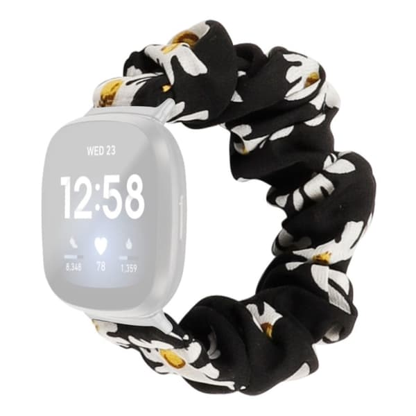 Fitbit Sense 2 / Versa 4 elastisk klokkerem med stoffmønster - Svart Hvit Krysantemum Multicolor
