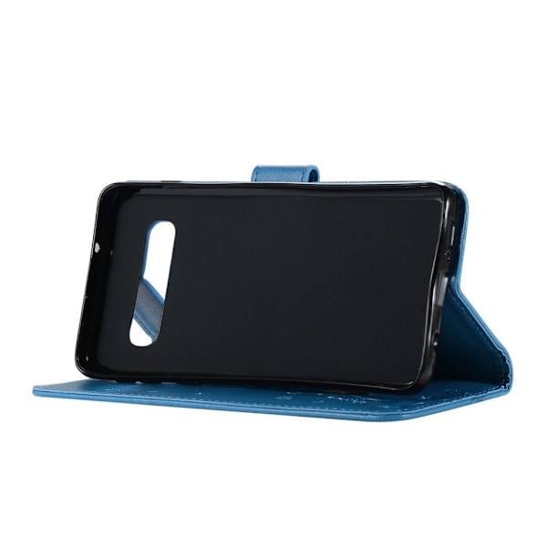 Samsung Galaxy S10 sommerfugle- og blomstertryk læder flip etui - Blå Blue