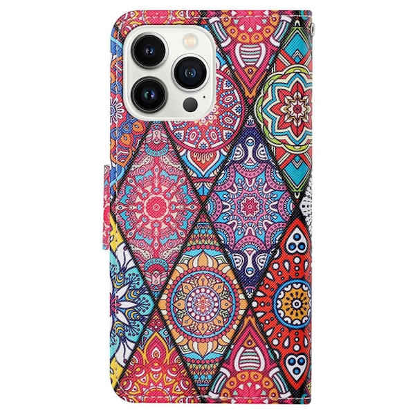 Wonderland iPhone 14 Pro Flippetui - Rhombus / Totem Multicolor