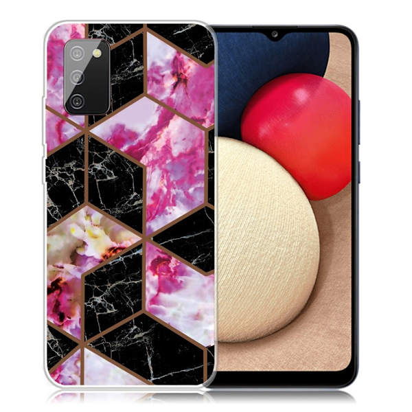 Marble Samsung Galaxy A02s Etui - Black and Rose Marble Pink
