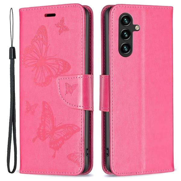 Butterfly läder Samsung Galaxy A55 fodral - Rosa Rosa