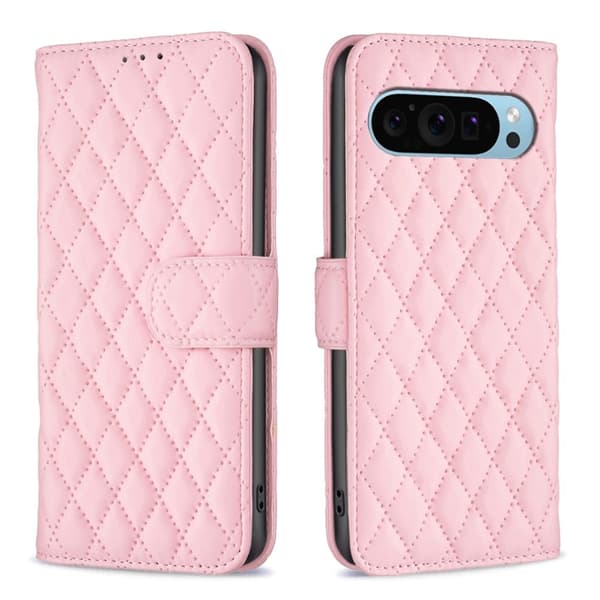 Matt Google Pixel 9 Pro XL fodral med rombmönster - Rosa Rosa