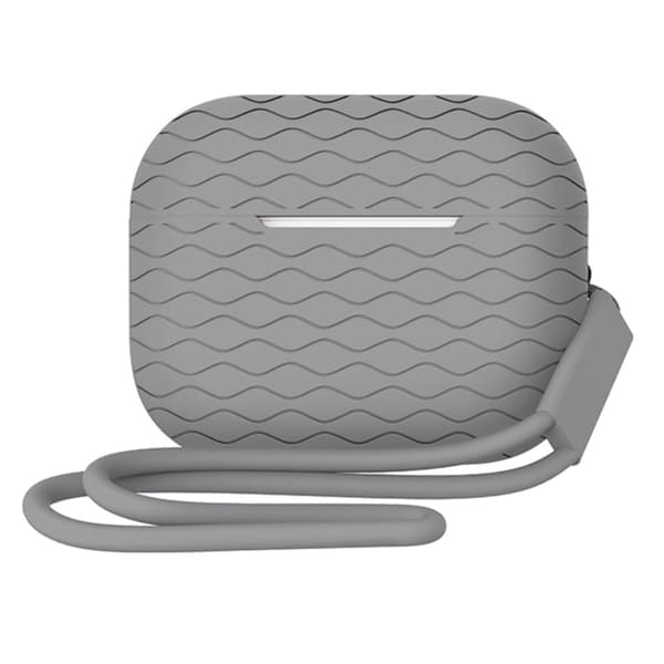 AirPods Pro 2 vågstrukturerat silikonfodral med rem - Grå Silvergrå