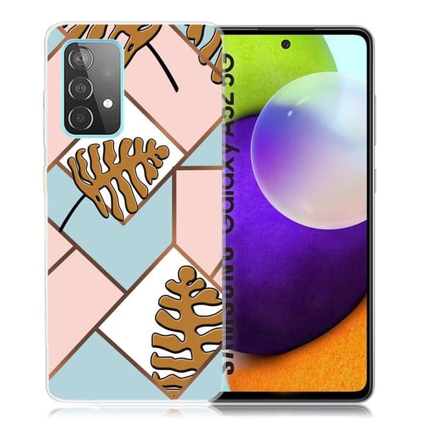 Marble Samsung Galaxy A52 5G Etui - Toon Leaves i Pink og Blue Multicolor