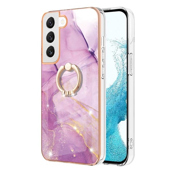 Marble Mønstret Deksel med Ring Holder til Samsung Galaxy S22 - Rosa Klinkekule Haze Pink