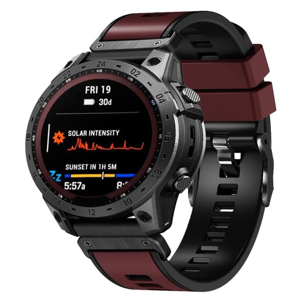 Dobbeltfarvet silikoneurrem til Garmin Watch og Coros Vertix - Rødvin / Sort Red