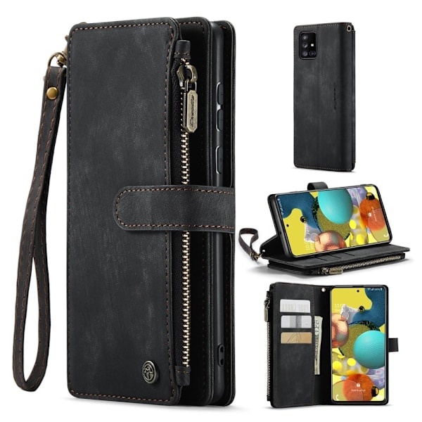 CaseMe Samsung Galaxy A51 etui med lynlås og pung - Sort Black