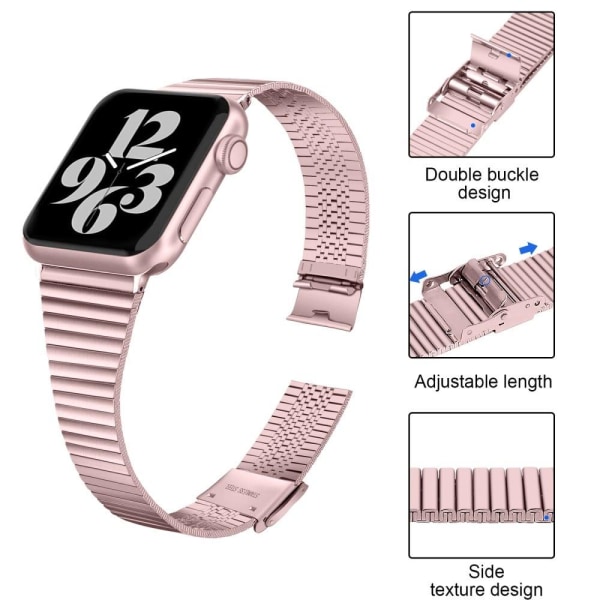 Apple Watch (45 mm) klockarmband med dubbelt spänne i rostfritt stål - Rosa Ros Rosa