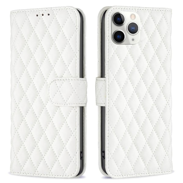 Rombemønster, matt flip-deksel for iPhone 11 Pro Max - Hvit White