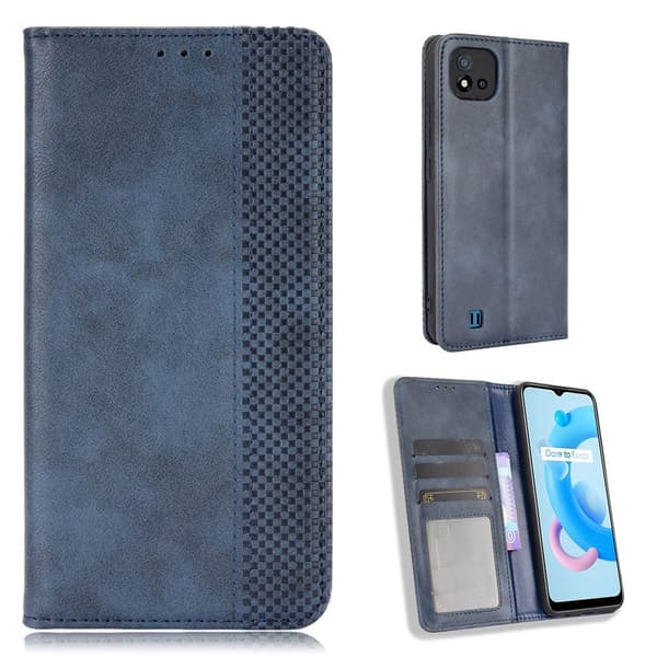Bofink Vintage Realme C20A / C20 / C11 (2021) Lær Etui - Blå Blue