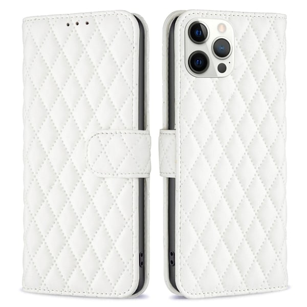 Rombemønster, matt flip-deksel for iPhone 12 Pro Max - Hvit White