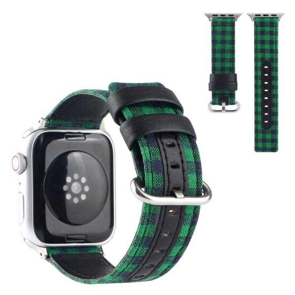 Apple Watch Series 6 / 5 40mm ruudullinen nylonkellonauha - Musta / Vihreä Green