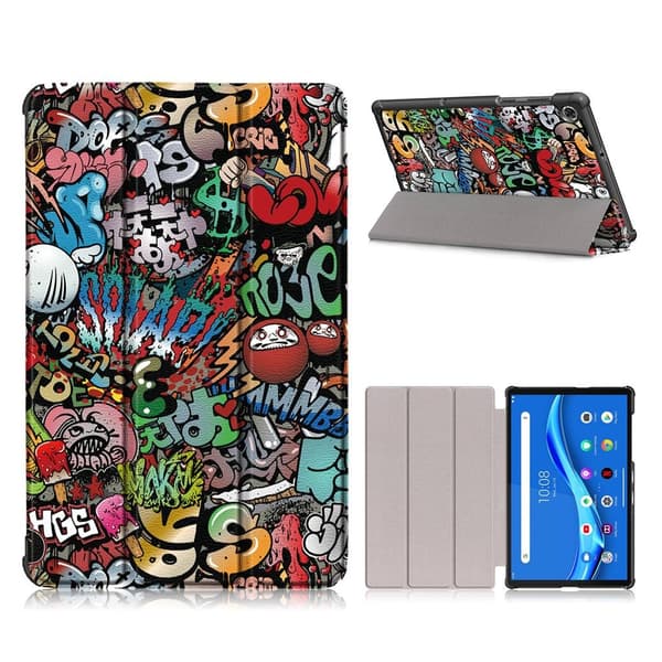 Lenovo Tab M10 FHD Plus tri-fold mønster læderetui - Tegneseriemønster Multicolor