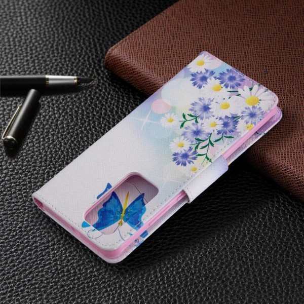 Wonderland Huawei P40 Pro flip kotelot - Sininen Perhonen ja Kuk Pink
