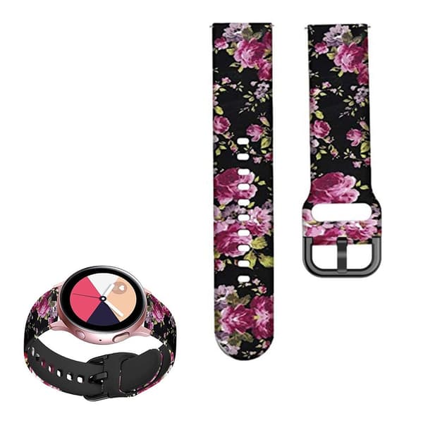 22 mm universal klockarmband i silikon med coolt mönster - Rosa Blommor multifärg