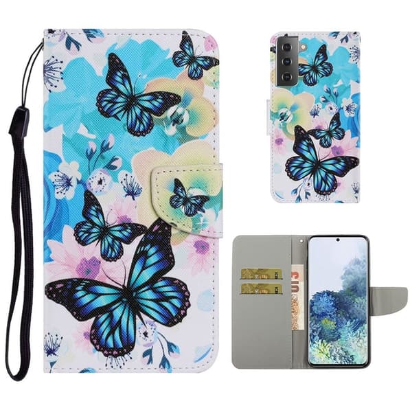 Wonderland Samsung Galaxy S21 Flip etui - Blå sommerfugl Blue