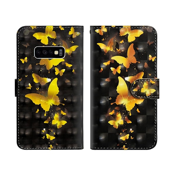 Samsung Galaxy S10e vaalea piste koriste nahkainen flip Suojakotelo - Kulta Perhoset Gold