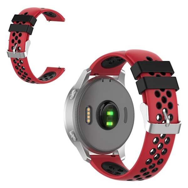 18 mm Garmin Vivoactive 4S / Vivomove 3S tofarvet silikoneurrem - Rød / Sort Red