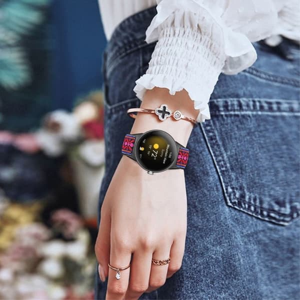 Google Pixel Watch elastisk urrem i flettet stil - Rødt Tribal Blomstermønster Red