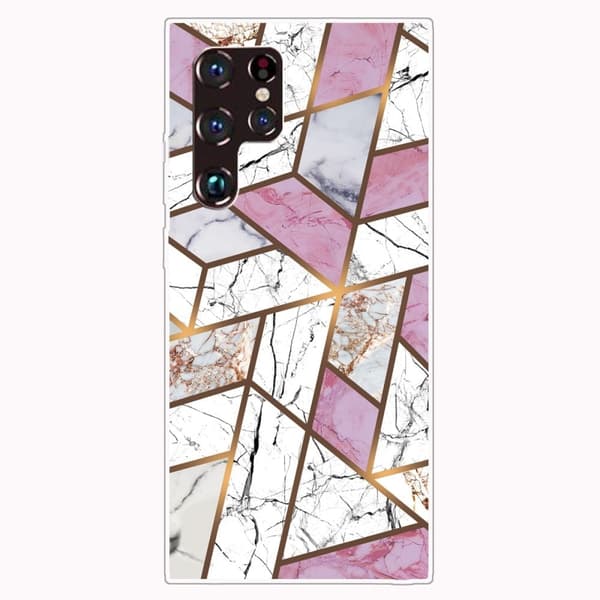 Marble Samsung Galaxy S22 Ultra Etui - Rose / Hvid / Grå Marmor Multicolor