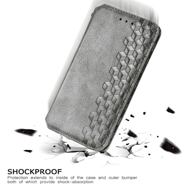 Läder Samsung Galaxy S21 FE fodral med romb-design - Silver/Grå Silvergrå
