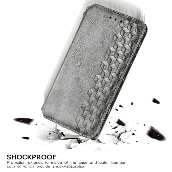Lær Etui med A Stilfull Rhombus Imprint til Samsung Galaxy S21 FE - Grå Silver grey