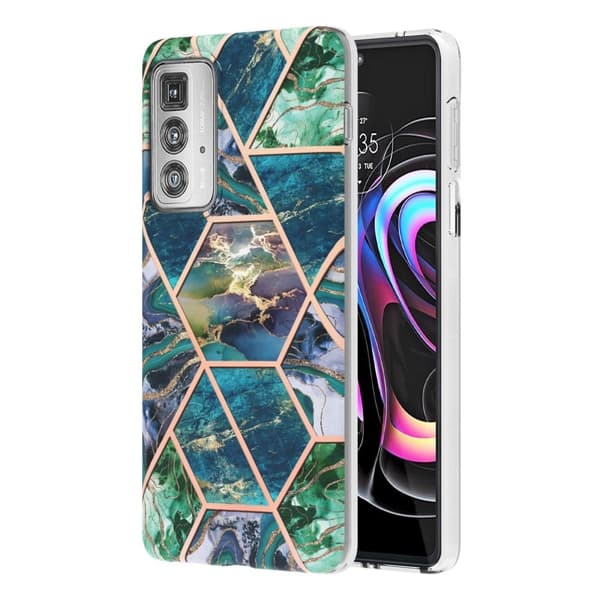 Marble Motorola Edge 20 Pro Suojakotelo - Sininen / Vihreä Multicolor