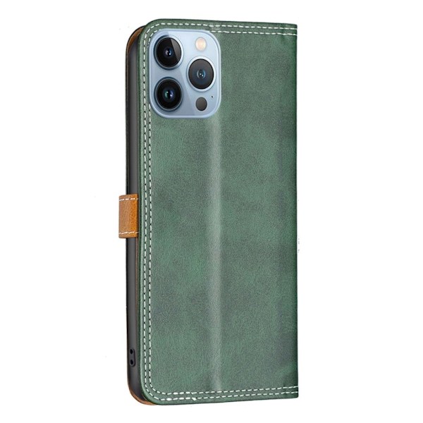 BINFEN to-farvet iPhone 13 Pro læderetui - Grøn Green