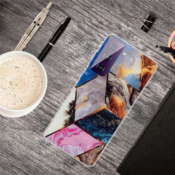 Marble Samsung Galaxy S21 FE Etui - Vibrant Klinkekule Diamant Multicolor