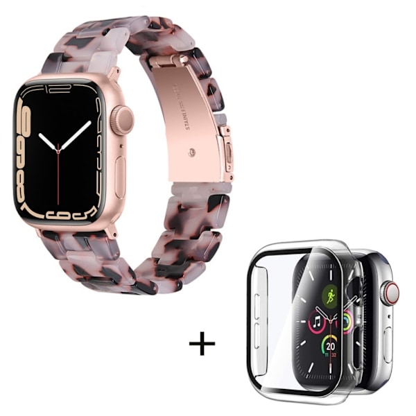 Klockarmband med 3 pärlor i resin och genomskinligt fodral för Apple Watch Series 3/2/1 42mm - Rosa / Svart Rosa