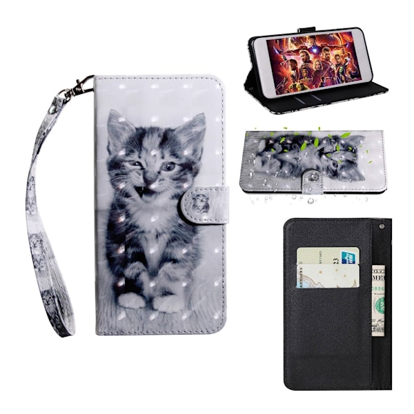 Samsung Galaxy S10 lysspot decorations læder flip etui - Kat Silver grey
