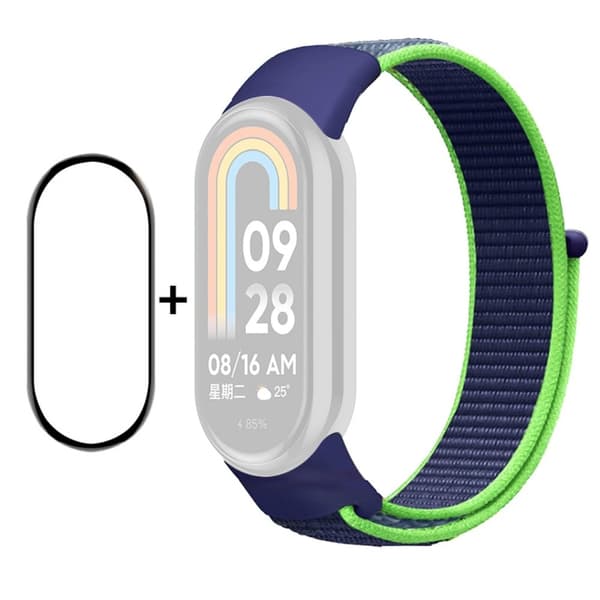 HAT PRINCE Xiaomi Smart Band 8 nylonrem med skærmbeskyttelse - Blå / Grøn Blue