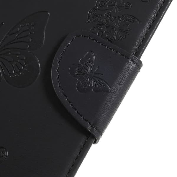 Samsung Galaxy A8 (2018) imprinted sommerfugl Blomster PU læder flip etui - Sort Black