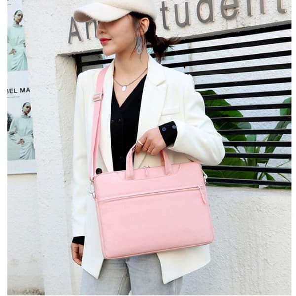 Universal Laptop Handbag Shoulder Bag Notebook Carrying Case Briefcase 13-14 inch Laptop (Inner Size: 36x27cm) - Lyserød Pink