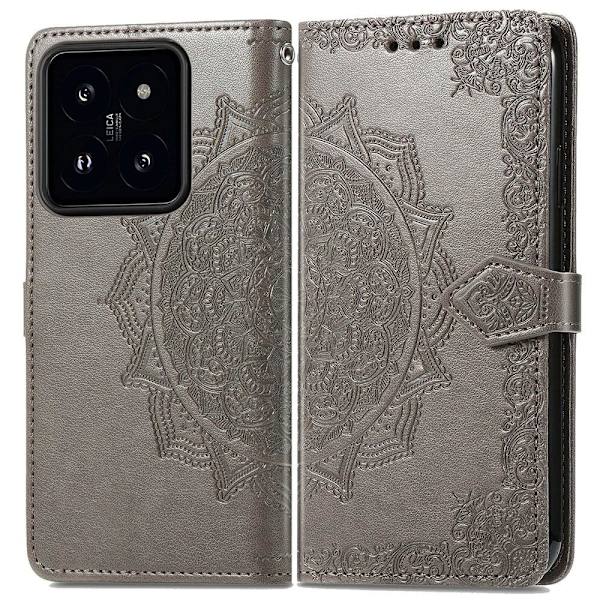 Mandala Xiaomi 14T etui i lær - Grå Silver grey
