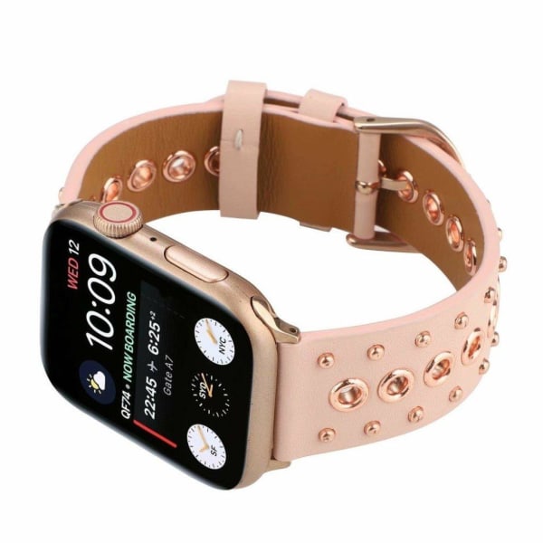 Apple Watch Series 6 / 5 44mm niitti punk aito nahkainen kellonauha - Pinkki Pink