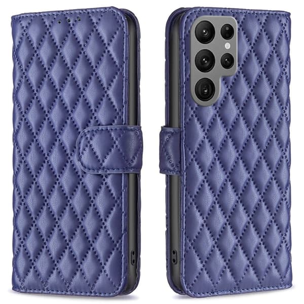 Rhombus mat Samsung Galaxy S25 Ultra flip etui - Blå Blue
