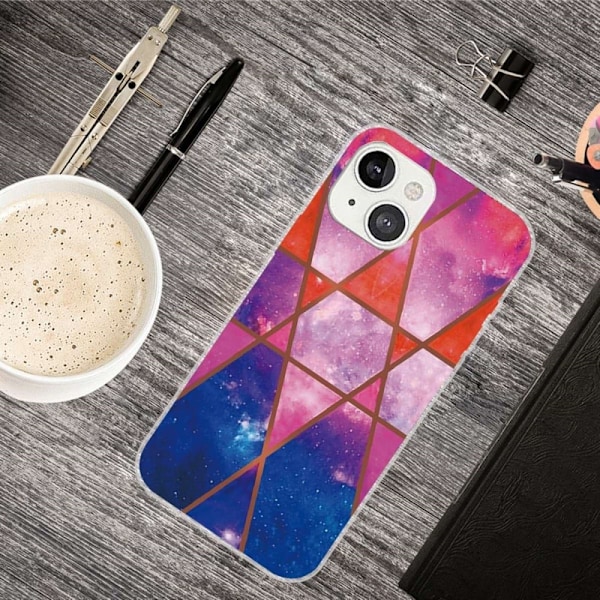 Marmormotiv iPhone 14 skal - Ros / Orange / Blå multifärg