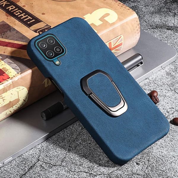 Stødsikkert lædercover med oval kickstand til Samsung Galaxy A12 5G - Blå Blue