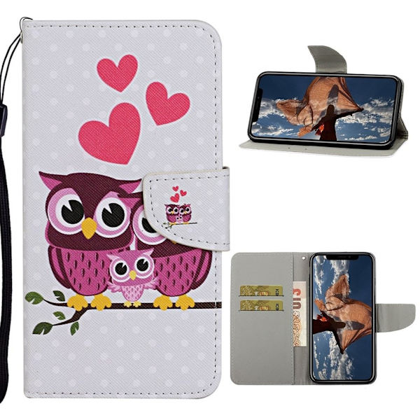 Wonderland iPhone 12 Mini flip kuoret - Pöllö Perhe Multicolor