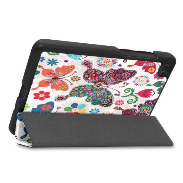 Lenovo Tab M7 flipomslag i læder med trefoldigt mønster - Sommerfugle Og Blomster Multicolor