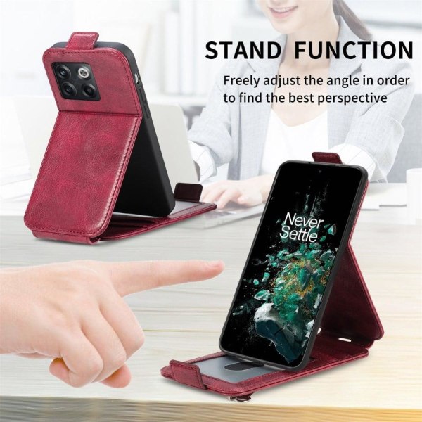 Vertical Flip Phone Fodral med Zipper till OnePlus 10T / Ace Pro - Röd Röd