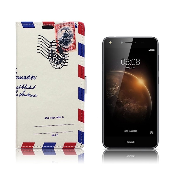 Huawei Y6II Compact Kuviollinen Nahkakotelo Läpällä - Retro Postimerkki Multicolor