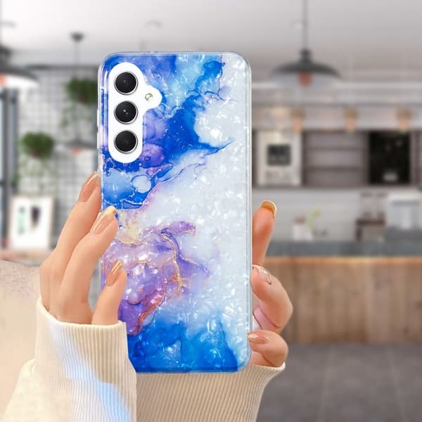Marble Samsung Galaxy A54 Etui - Sky Blue Lilla Marmor Blue