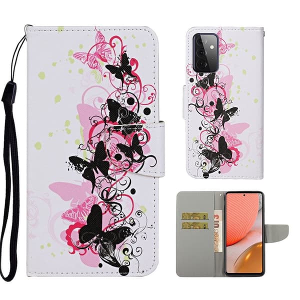 Wonderland Samsung Galaxy A72 5G flip kuoret - Perhonen Multicolor