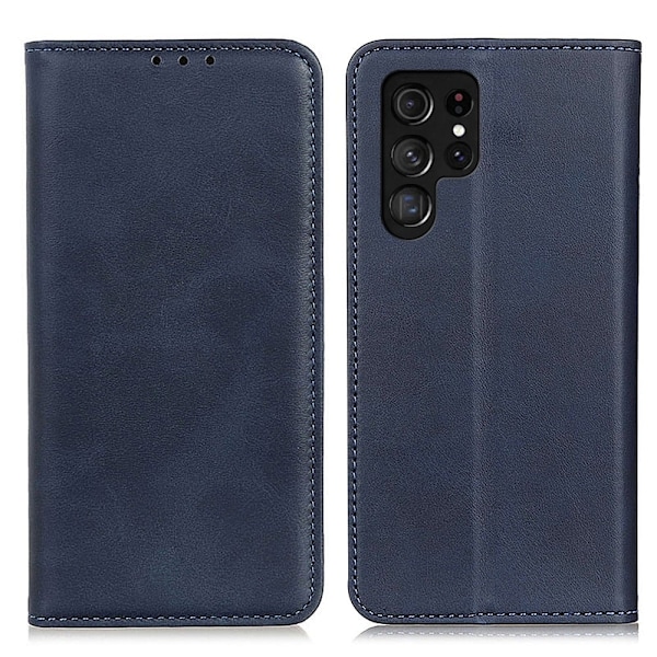Äkta läder Samsung Galaxy S22 Ultra fodral - Blå Blå