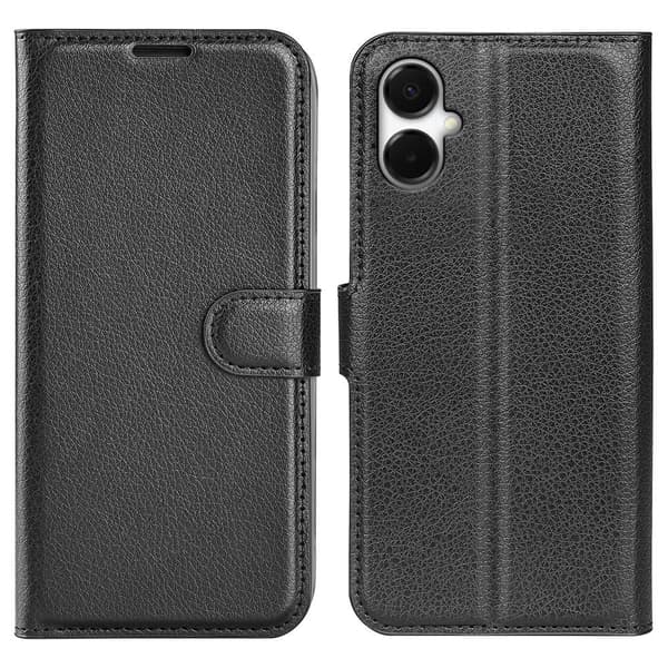 Samsung Galaxy A06 5G Case Litchi Texture stødsikkert Leather Wallet Phone Cover - Sort Black