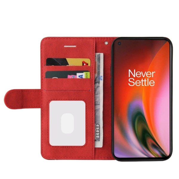 Texturerat läder OnePlus Nord 2 5G fodral med handledsband - Röd Röd